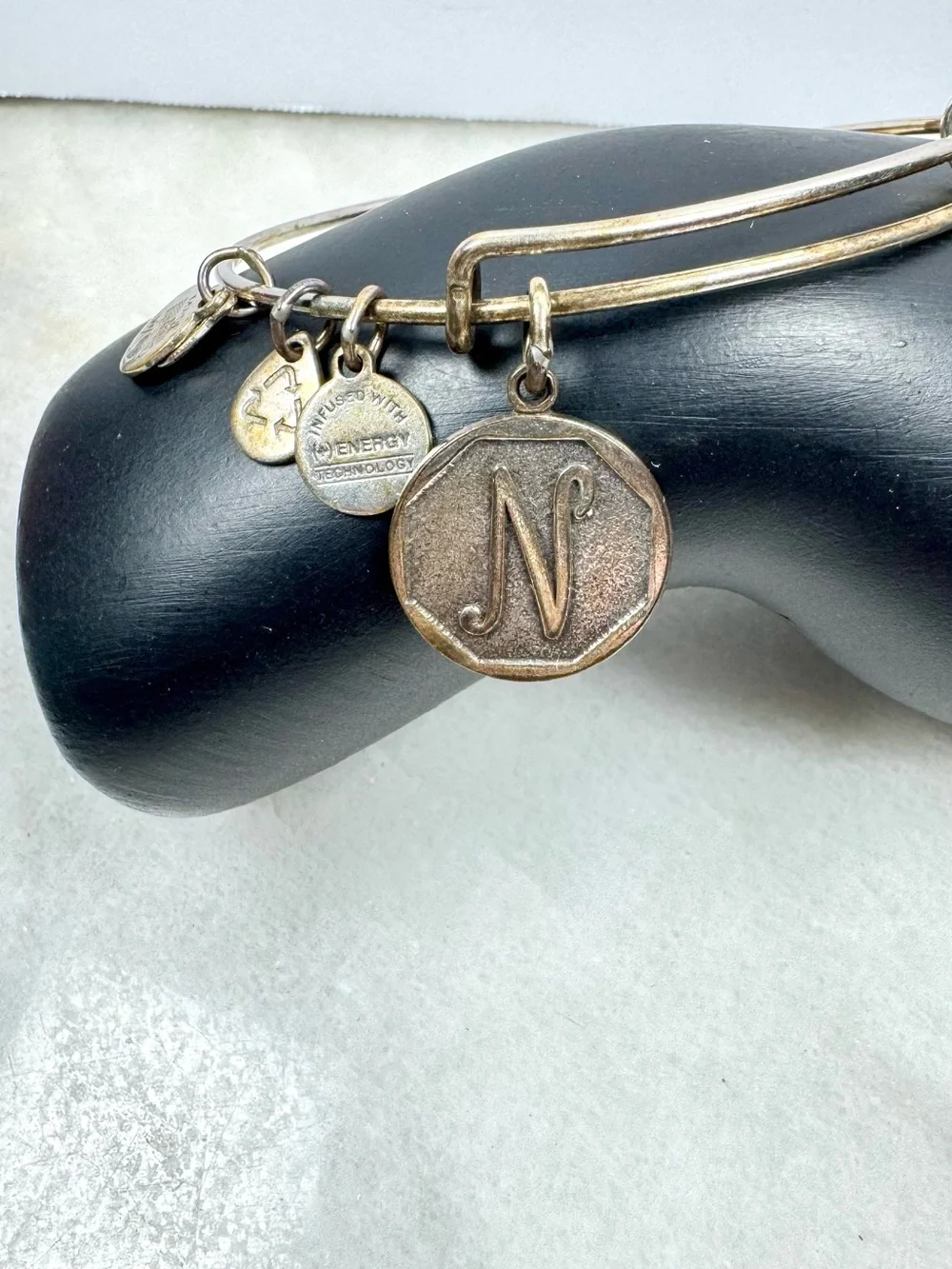 Alex and Ani Gold-Tone 'N' Monogram Charm Bangle